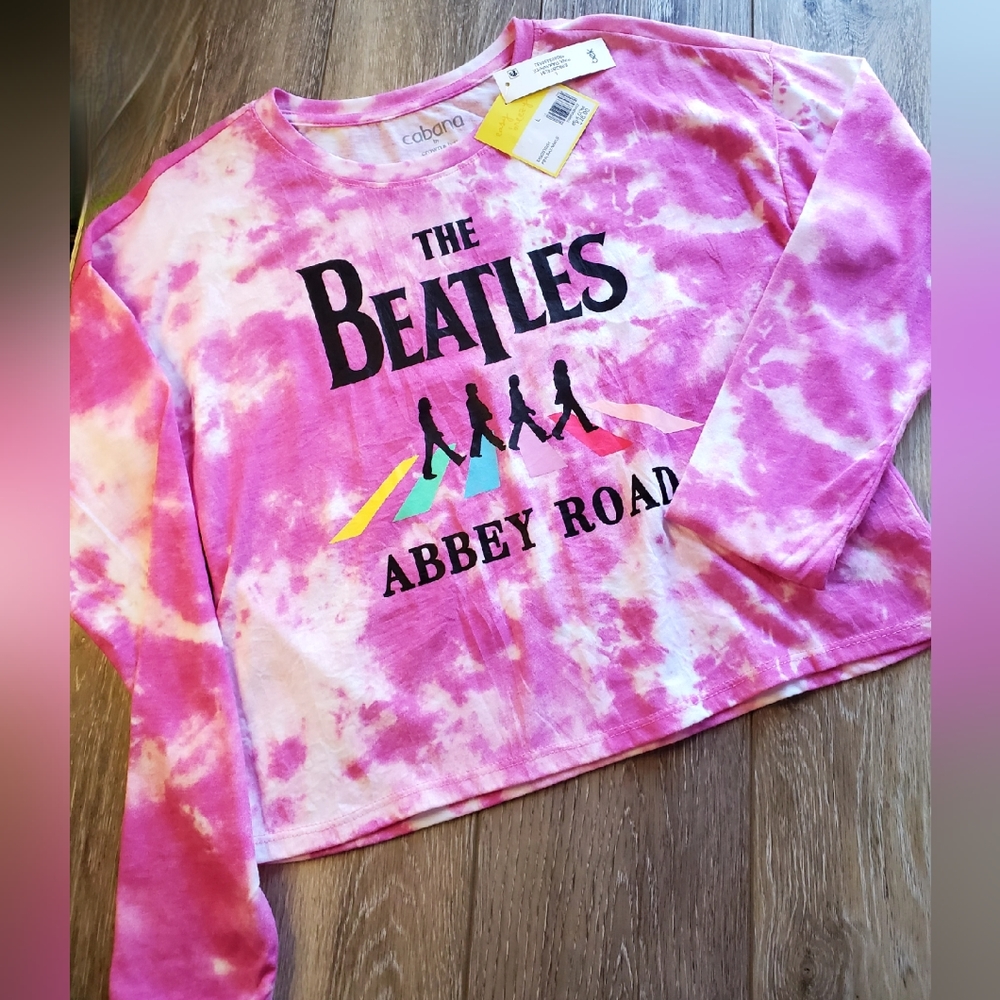 Cabana girl's long sleeve graphic 'Beatles Abby Road' pink tee Sz Large